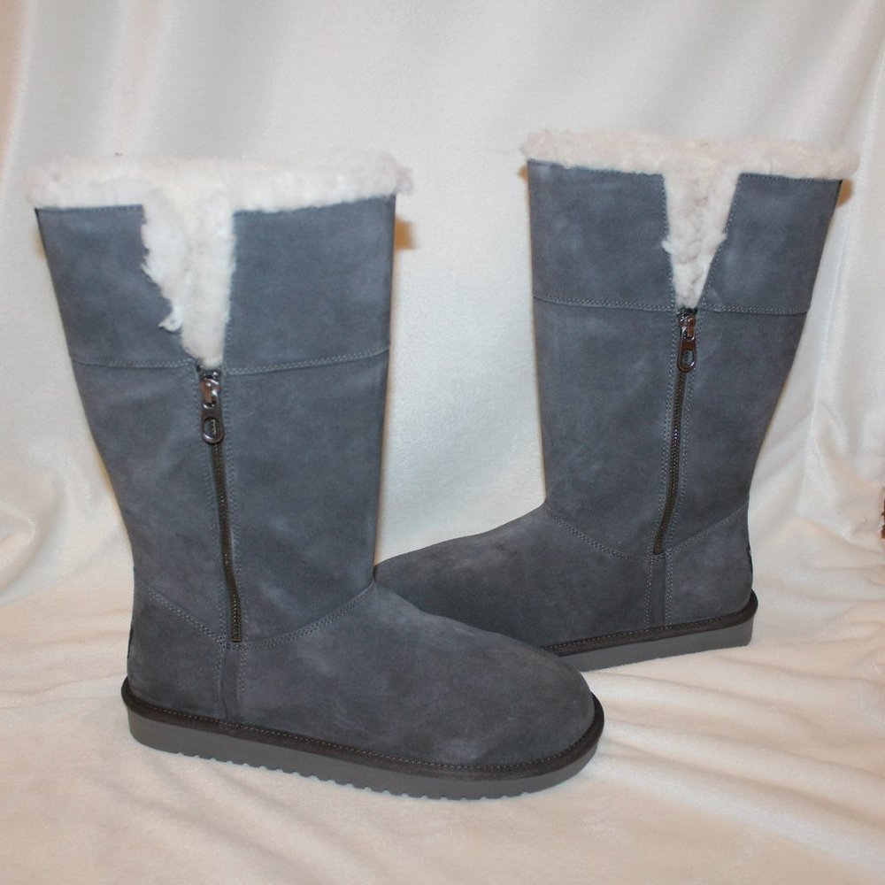 NEW UGG KOOLABURRA TALL SUEDE SHEARLING LINED ZIP BOOTA‎ GRAY
